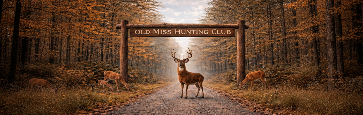 Old Miss Hunting Club entrance with 10-point buck